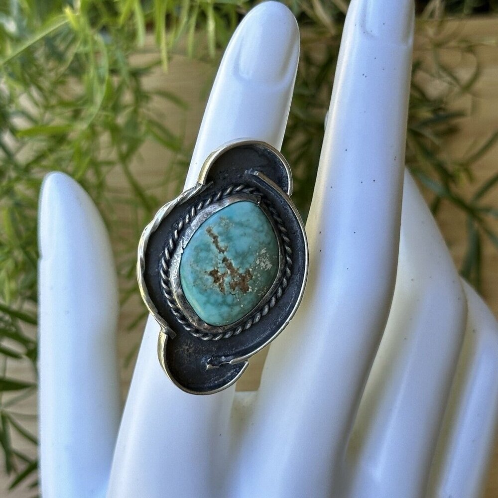 VTG Old Pawn Native American Ring Size 5 Blue‎ Royston Turquoise Stone Sterling